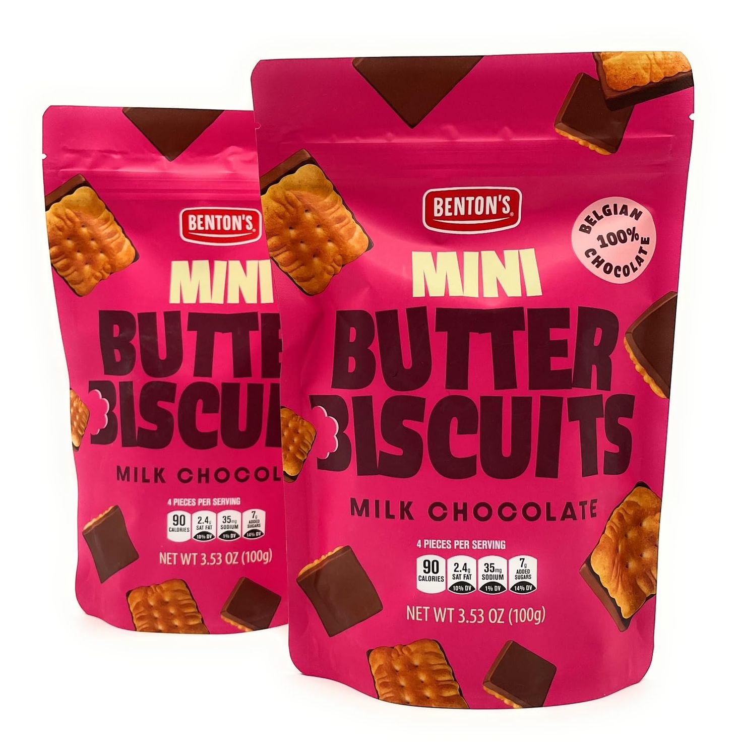 Milk Chocolate Mini Butter Biscuits, Bentons 3.53oz100g - Pack of 2