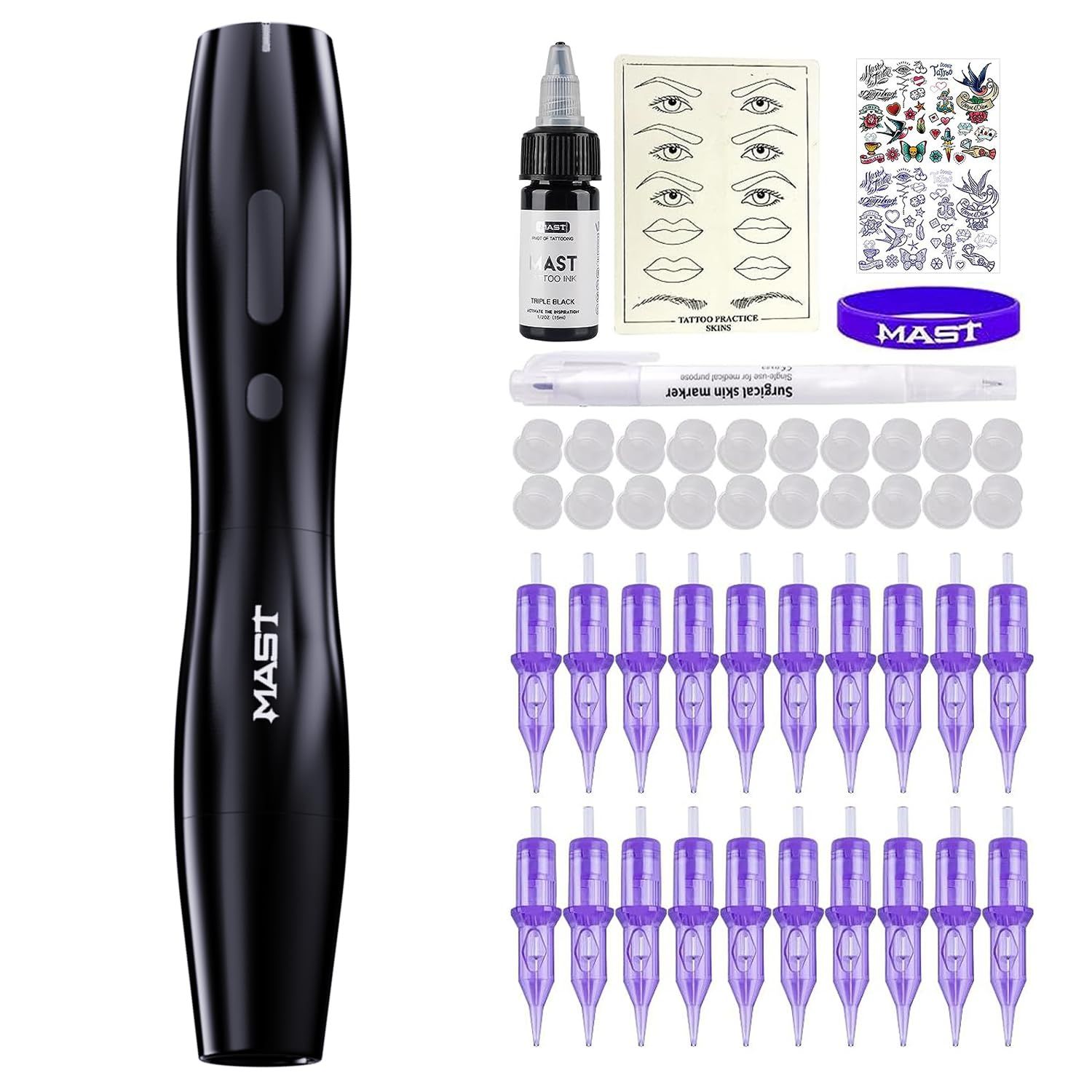 Mast Tattoo Kit, P20 Wireless Tattoo Pen Machine Gun Kit, The Slim Tattoo Pen with Digital Display Chargeble Battery, Pro Tattoo Needles Cartridges Black Ink for Women