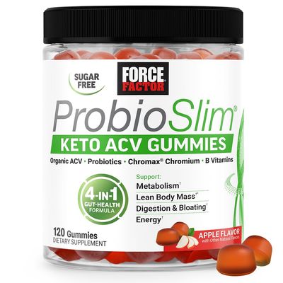 Force Factor ProbioSlim Keto ACV Gummies, Organic Apple Cider Vinegar Gummies with LactoSpore Probiotics Prebiotics to Support Digestion, Metabolism, Immune Health, 1 Net Carb, Apple Flavor, 120ct