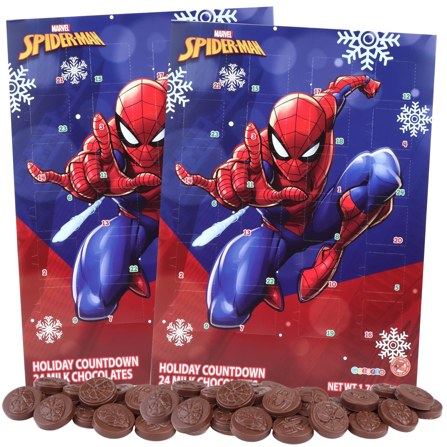 Sweetzo - Candy Advent Calendar, 2024 Spiderman Christmas Countdown with Chocolate, Festive Family Holiday Activity, 1.76 Ounces Pack of 2
