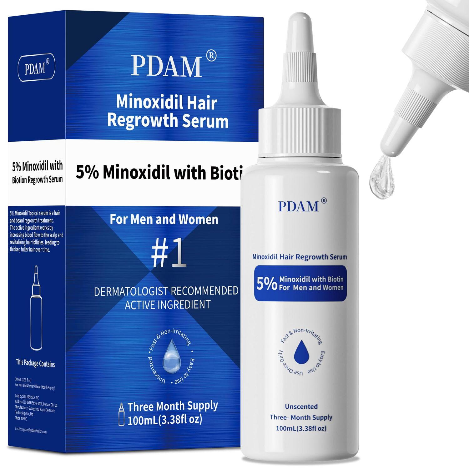 5 Minoxidil for Men Hair Growth Serum - Minoxidil for Women Serum with Biotin for Thicker Healthier, Minoxidil for Men Restore Fuller Beard Hair Growth Oil Unisex 100ML3.38 FL OZ for 3 Months