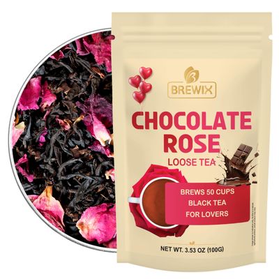 BREWIX Chocolate Rose Loose Black Tea 50 Cups, 3.53oz100g Valentines and Dessert Tea