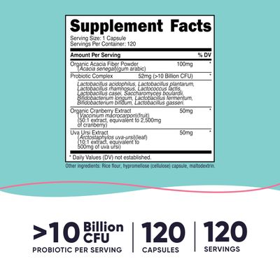 Nutricost Probiotic for Women 10 Billion CFU, 120 Capsules - Complex with Acacia Fiber, Uva Ursi Cranberry Extract, Non-GMO Gluten Free