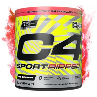 Cellucor C4 Ripped Sport Pre Workout Powder - NSF Certified for Sport - 200mg Caffeine Cayenne Extract Carnitine Tartrate Beta-Alanine - Strawberry Watermelon, 20 Servings