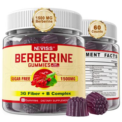 Berberine Supplement 1500mg, AMPK Activator with 3G Prebiotic Fiber, B1 B3 B6, Sugar Free Berberine HCL Gummies for Women and Men - Supports Immune System, Digestive, Body Management, 1pack 60 Cts