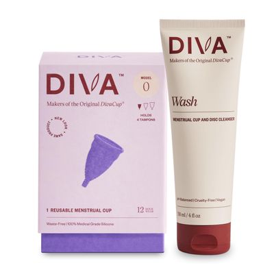 Diva Cup Diva Wash Combo Pack - Medical Grade Silicone Cup for Period Care - Reusable Menstrual Cup - Cleaner for Period Cup - Cup Model 0 for Slim Vaginal Canals First-Time Users