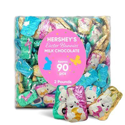 Milk Chocolate Easter Bunnies - 2 lb Bulk Pack, Approx. 90 Individually Wrapped Pieces, Smooth Creamy, Perfect for Easter Baskets Egg Hunts