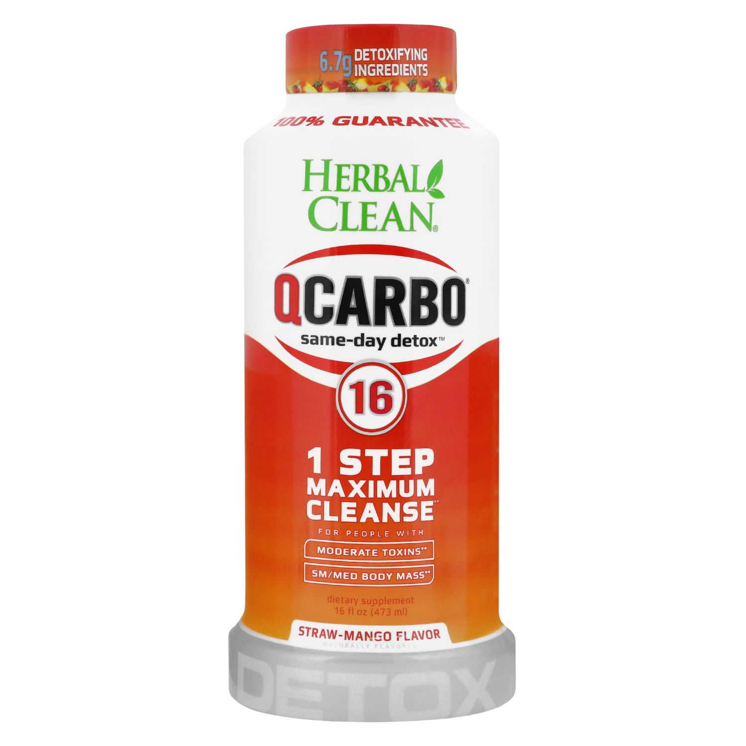 Herbal Clean - QCarbo16 Same-Day Detox Drink, Strawberry Mango, 16 fl oz