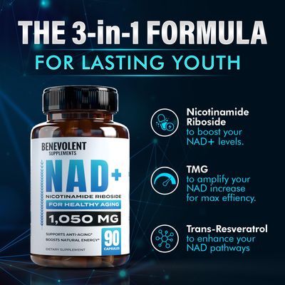 Benevolent NAD Supplement 1050mg - High Absorption NAD Supplement NMN Supplement Alternative - Cell Regenerator with Nicotinamide Riboside, Trans-Resveratrol TMG for Energy Healthy Aging