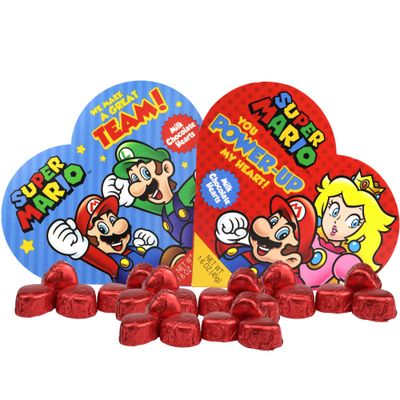 Super Mario Chocolate Heart Gift Boxes, Individually Wrapped Candy Inside, ToFrom Spot, Easter Basket Stuffers, Pack of 2