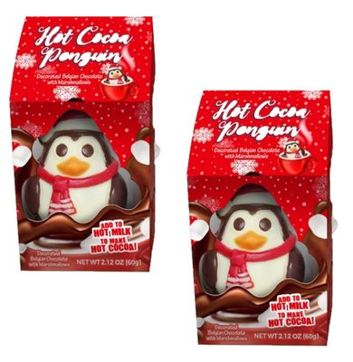 Hot Cocoa Penguins - Pack of 2 - Decorated Belgian Chocolate with Marshmallows - Add to Hot Milk to Make Hot Cocoa - Smiling Sweets - Delicious Treats for All