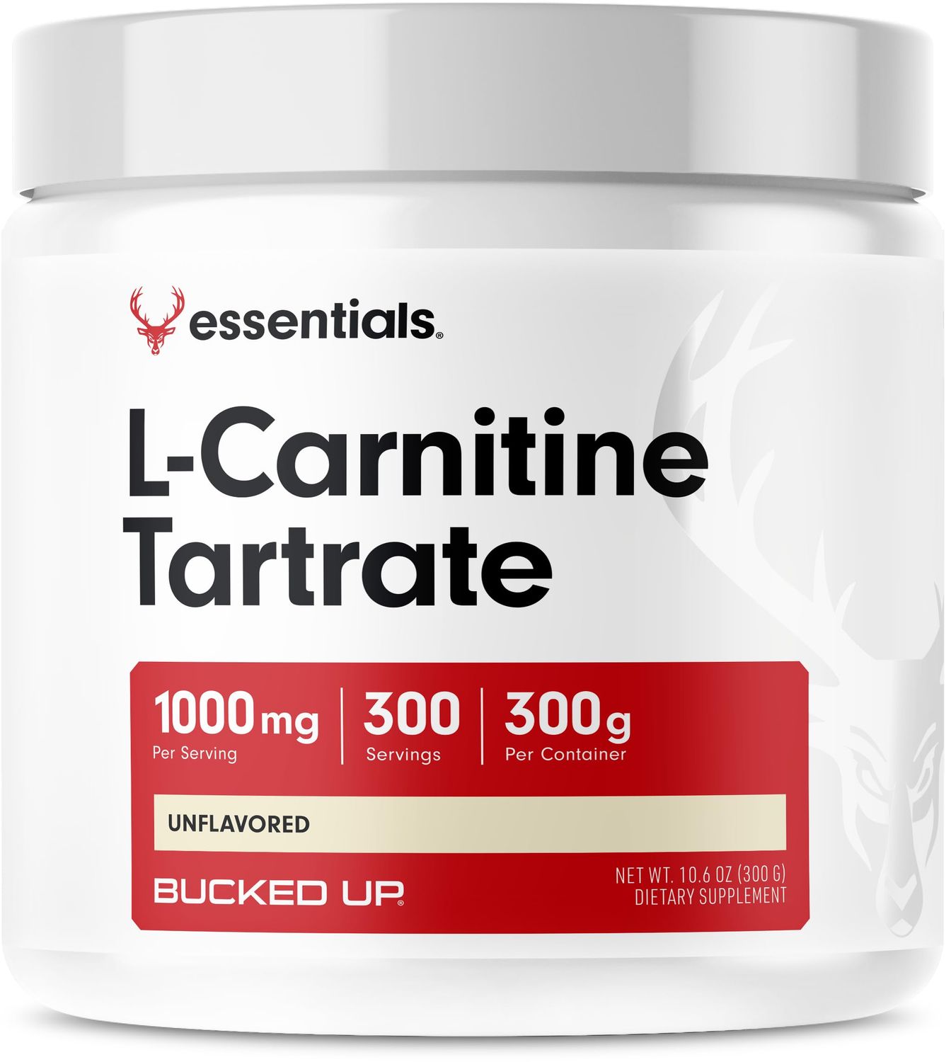 Bucked Up L-Carnitine Tartrate 1000mg Powder, Essentials 300 Servings