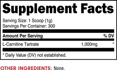 Bucked Up L-Carnitine Tartrate 1000mg Powder, Essentials 300 Servings