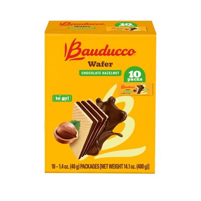 Bauducco Chocolate Hazelnut Wafers Single Serve, 14.12 oz Pack of 10 - Crispy Wafer Cookies With 3 Delicious, Indulgent Decadent Layers of Flavored Cream -Snack or Dessert- Individually Wrapped