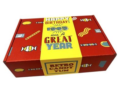 RETRO CANDY YUM 1965 60th Birthday Nostalgic Candy Gift Basket Box Assortment from Childhood for 60 Year Old Woman or Man Born 1965 Jr