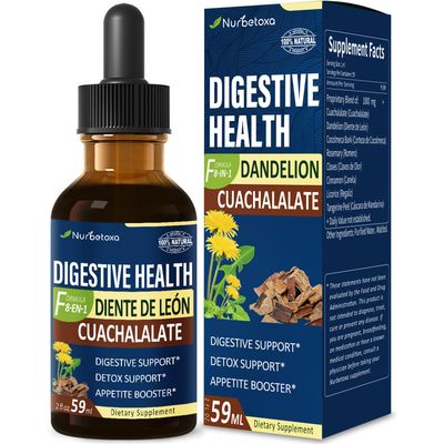 Nurbetoxa Digestive Health Drops, Cuachalalate Digestion Supplement for Gut Detox Cleanse Support and Stomach Ulcer, Corteza de Cocolmeca para Despertar digestivo y Limpiar Estomago. 2oz