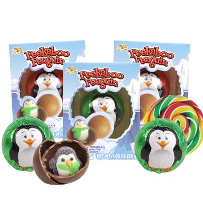 Sweetzo - 2024 Christmas Hot Chocolate Melting Balls, Peek A Boo Penguin Marshmallow Inside, Stocking Stuffer Treats, 1.05 Ounces Pack of 3