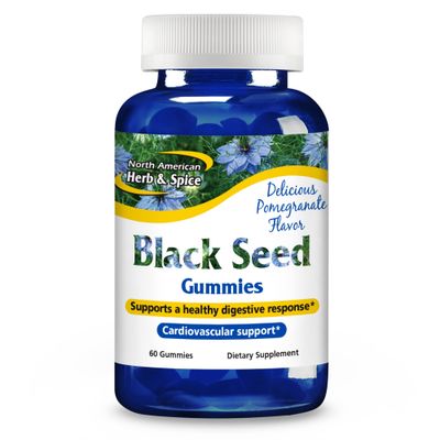 NORTH AMERICAN HERB SPICE Black Seed Gummies, Pomegranate Flavor - 60 Gummies - Cardiovascular Digestive Support - Non-GMO - 30 Servings