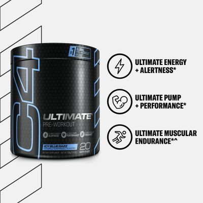 Cellucor C4 Ultimate Pre Workout Powder ICY Blue Razz - Sugar Free Preworkout Energy Supplement for Men Women - 300mg Caffeine 3.2g Beta Alanine 2 Patented Creatines - 20 Servings