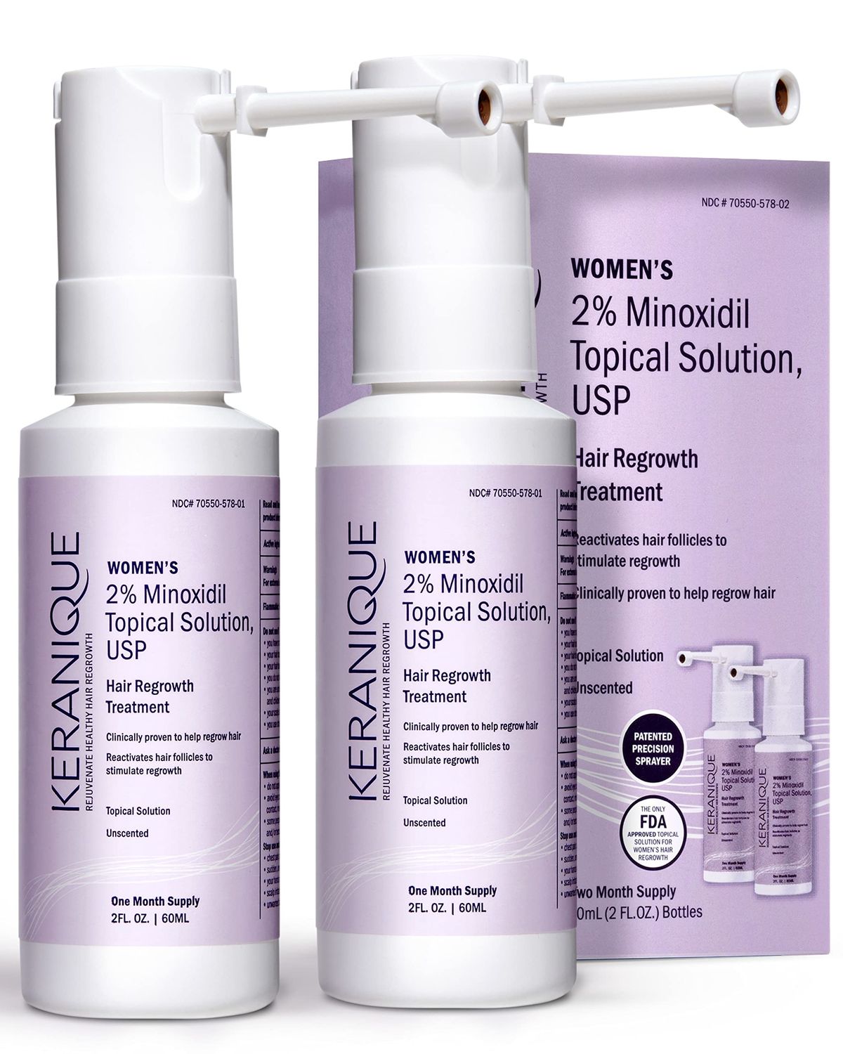 Keranique Hair Regrowth Treatment for Women - 2 Minoxidil for Women Hair Growth Thickening - Topical Solution Scalp Treatment for Hair Loss Thinning wPrecision Spray Applicator - 4 Fl Oz