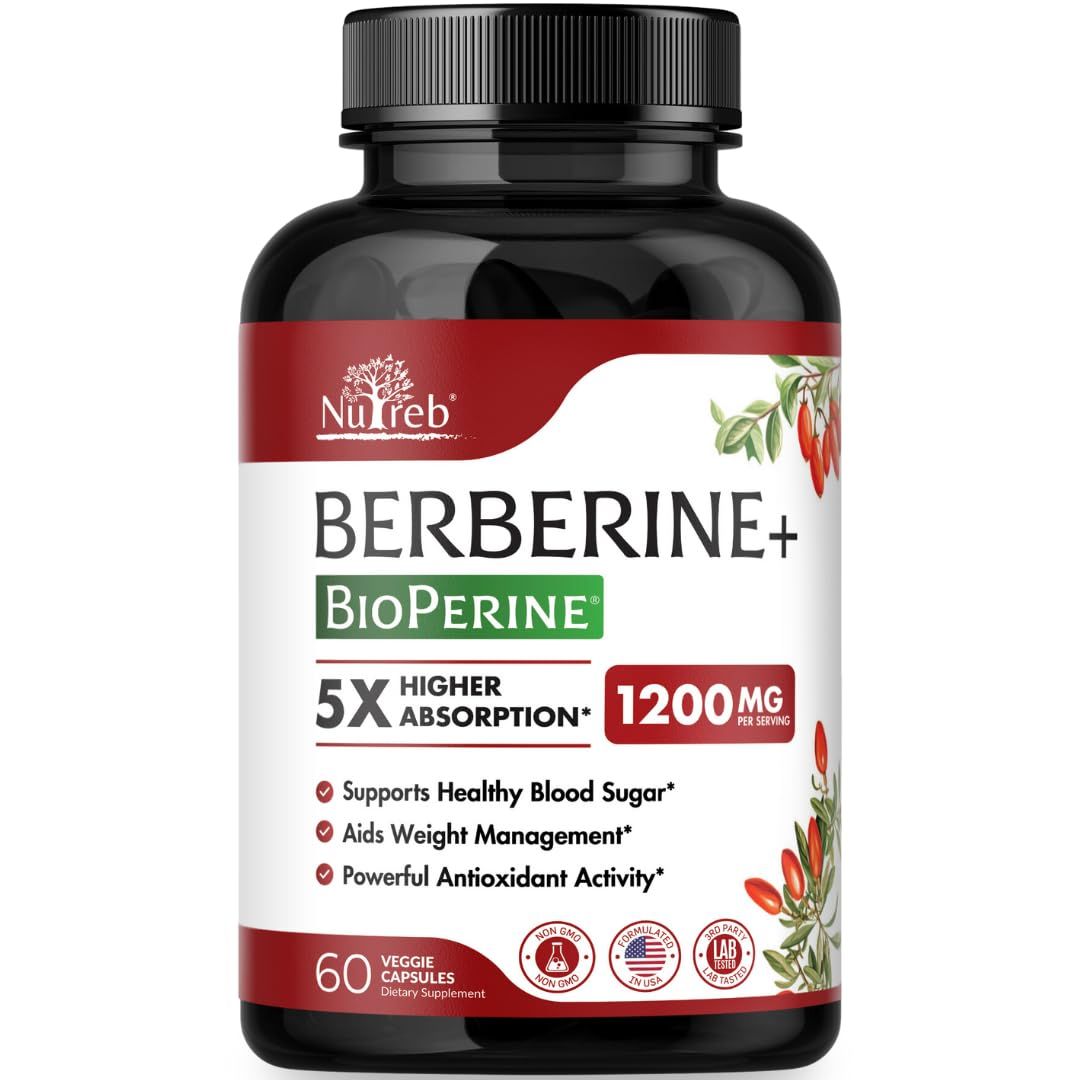 Berberine Supplement 1200mg - 5X Higher Absorption - Ultra Pure 98 Berberine HCL - Healthy Weight Management, Immune Support - Non GMO, Manufactured in USA - 60 Vegan Capsules