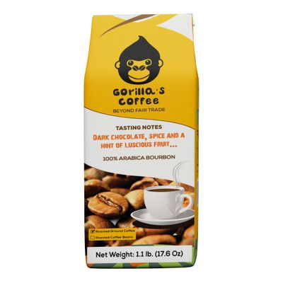 Gorillas Coffee Arabica Bourbon - Medium Roast Ground Coffee, Fair Trade, Dark Chocolate, Spice Luscious Fruit Notes Premium Rwandan Coffee Rich, Flavorful, and Aromatic 500g17.6oz