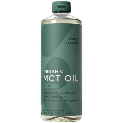 Sports Research Organic MCT Oil - Keto Vegan MCTs C8, C10 from Coconuts - Fatty Acid Brain Body Fuel, Non-GMO Gluten Free - Flavorless Oil, Perfect in Coffee, Tea Protein Shakes - 40 oz