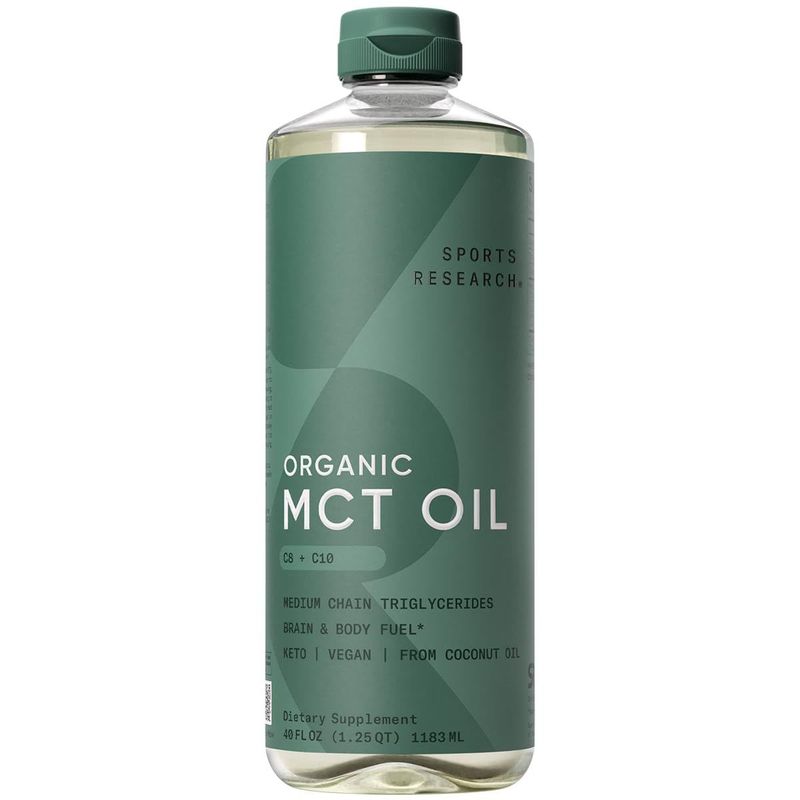 Sports Research Organic MCT Oil - Keto Vegan MCTs C8, C10 from Coconuts - Fatty Acid Brain Body Fuel, Non-GMO Gluten Free - Flavorless Oil, Perfect in Coffee, Tea Protein Shakes - 40 oz
