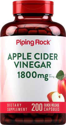Piping Rock Apple Cider Vinegar Capsules 1800 mg 200 Pills Potent Formula ACV Supplement for Men and Women Non-GMO, Gluten Free