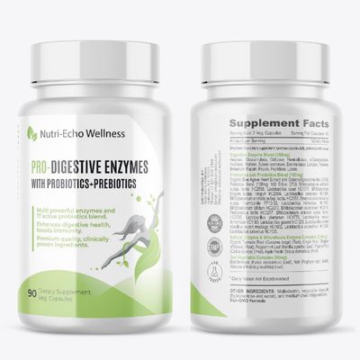 Nutri-Echo Wellness 900mg Blend of 16 Digestive Enzymes,17 Probiotics,5 Plants Complex with Natural enzymes, and 3 Sea Vegetables for Digestive Gut Health, BloatingMeal Time Discomfort-90 Capsules