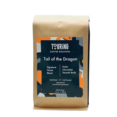 Touring Coffee Roasters Tail of the Dragon Signature Blend Coffee Whole Beans Dark Roast - Grown in Sumatra, Colombia and Guatemala, Chocolate, Nutty, Earthy, Natural Sun Dried - 12oz