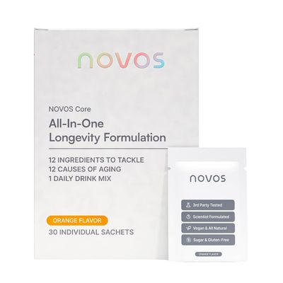 NOVOS Core Longevity Mix, Anti-Aging Supplement, Drink Powder Packet Orange Flavor - Skin Support, Energy, Mood Support, Sleep and Cognition Support - 30 Servings