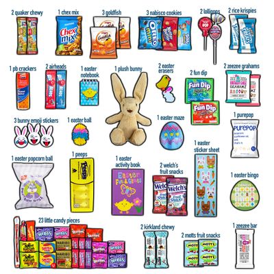 Easter Care Package 65ct - Candy Snacks Treats Plush Bunny Chocolate Cookies Gift Box Bundle Basket Fillers Stuffers Present Kids Adults Boys Girls College Student Child Grandchildren Toddlers