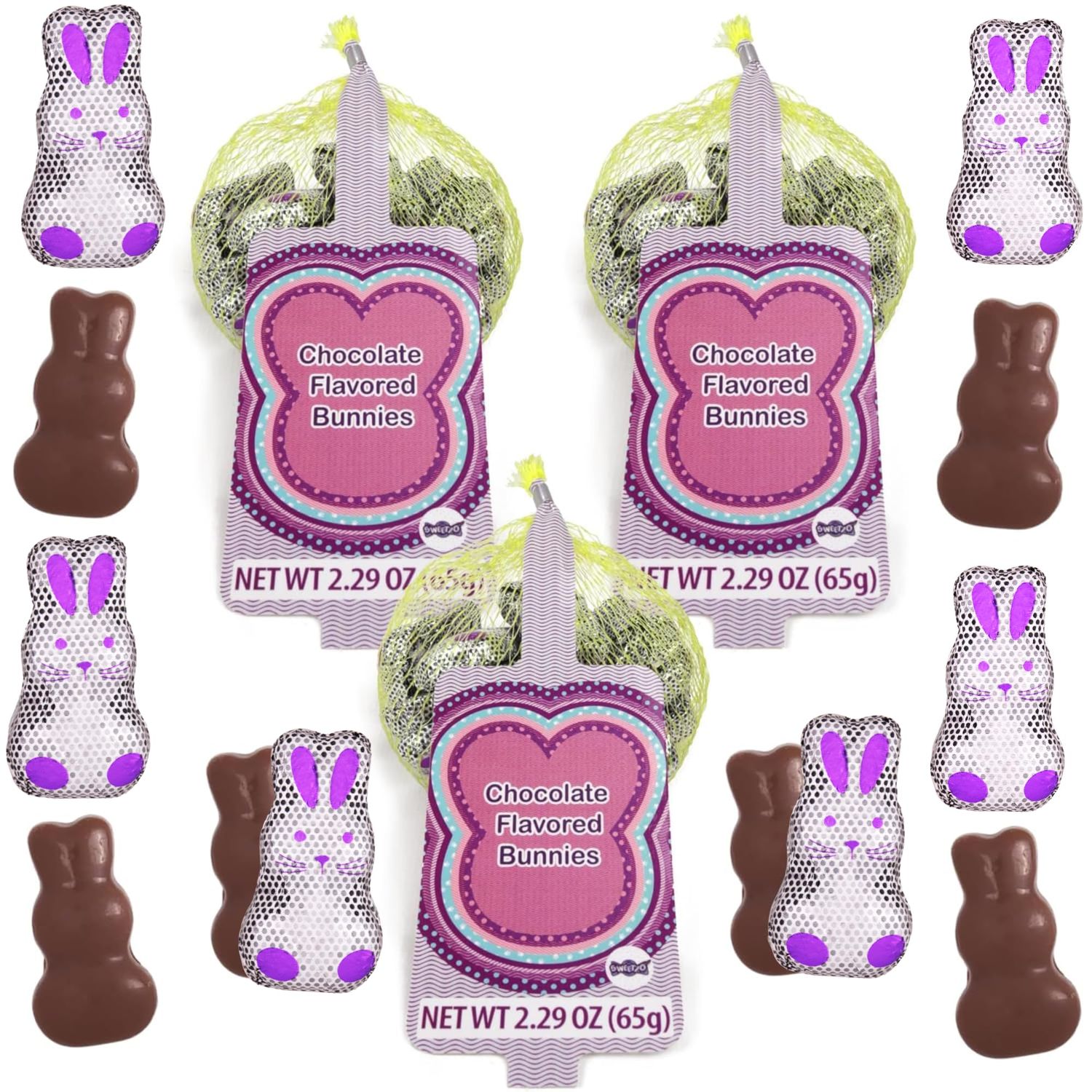 Mini Chocolatey Bunnies, Individually Wrapped Easter Candy for Egg Fillers and Basket Stuffers, Pack of 3 2.29 Ounces Each