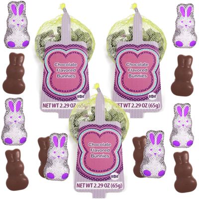 Mini Chocolatey Bunnies, Individually Wrapped Easter Candy for Egg Fillers and Basket Stuffers, Pack of 3 2.29 Ounces Each
