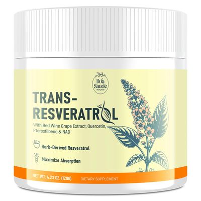 BoaSaude Trans-Resveratrol Powder Supplement with Red Wine Extract, Quercetin, Pterostilbene NAD, 4.23 OZ, 30-Day Serving