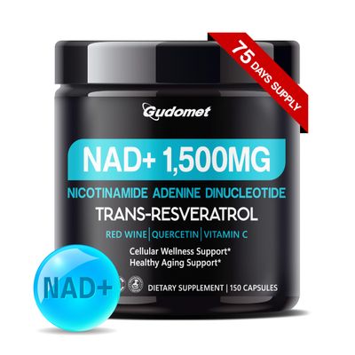 GUDOMET NAD with Trans-Resveratrol, Red Wine, Quercetin Vitamin C - Supports Cellular Wellness Healthy Aging-150 Capsules- Made in The USA