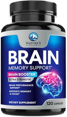 Brain Supplement Memory Pills - Nootropics Support for Concentration, Clarity, Energy Focus - Brain Health with Bacopa, Cognitive Vitamins, Phosphatidylserine, DMAE - Brain Booster - 120 Capsules
