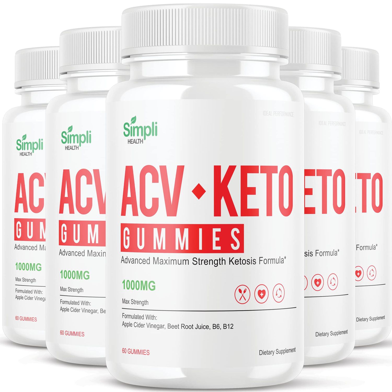 IDEAL PERFORMANCE 5 Pack Simpli ACV Ketos Gummies Simpli Health Gummies 300 Gummies