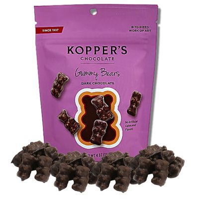 Dark Chocolate Covered Mini Gummy Bear Candies, Gourmet Grab and Go Treat Bag of Assorted Flavor Gummies, Christmas Stocking Stuffer Gift for Men and Women, 4 Ounces