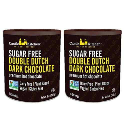 Castle Kitchen Sugar Free Double Dutch Premium Dark Hot Chocolate Mix 2 Pack, 16oz Total - Vegan, Dairy Free, Plant Based - Keto and Diabetic Friendly - Mix with Milk Substitute