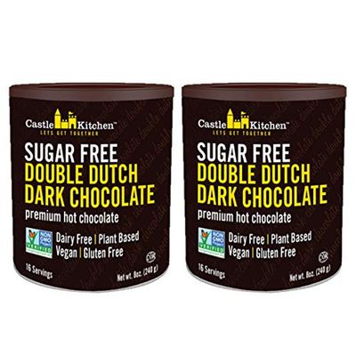 Castle Kitchen Sugar Free Double Dutch Premium Dark Hot Chocolate Mix 2 Pack, 16oz Total - Vegan, Dairy Free, Plant Based - Keto and Diabetic Friendly - Mix with Milk Substitute