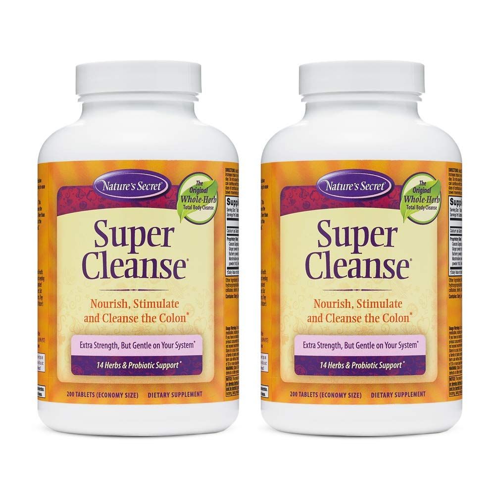Natures Secret Super Cleanse Extra Strength Toxin Detox Gentle Elimination Body Cleanse, Digestive Colon Health Support - Stimulating Blend of 14 Herbs with Probiotics - 200 Tablets Pack of 2