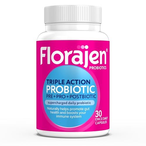 Florajen Complete Probiotic, Prebiotic, Postbiotic, Women Mens Daily Immune Support Digestive Supplement for Constipation and Bloating Relief, 30 Capsules