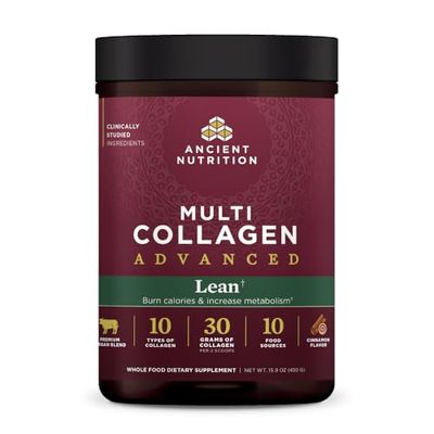 Ancient Nutrition Advanced Hydrolyzed Collagen Peptides Powder Protein Lean with Probiotics and Vitamin C, Cinnamon, for Women Men, Supports Healthy Weight Management Muscle Building, 25 Servings