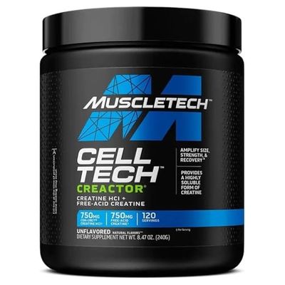 MuscleTech Cell-Tech Creactor Creatine HCl Powder,Post Workout Muscle Builder for Men &amp; Women ,Creatine Hydrochloride  Free-Acid,Unflavored (120 Servings),8.47 oz