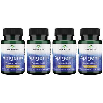 Swanson Apigenin Supplement, 50mg Capsules 90 Count, Helps Promote Sleep, Stress Relief Overall Mens Health Packaging May Vary 4 Pack