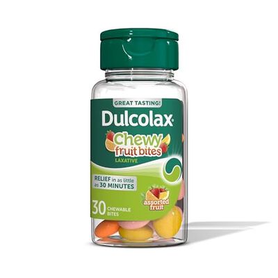 Dulcolax Saline Laxative Chewy Fruit Bites, Fast Acting Laxative Gentle Constipation Relief, Assorted Fruit Flavor, Magnesium Hydroxide 600 mg, 30 Count