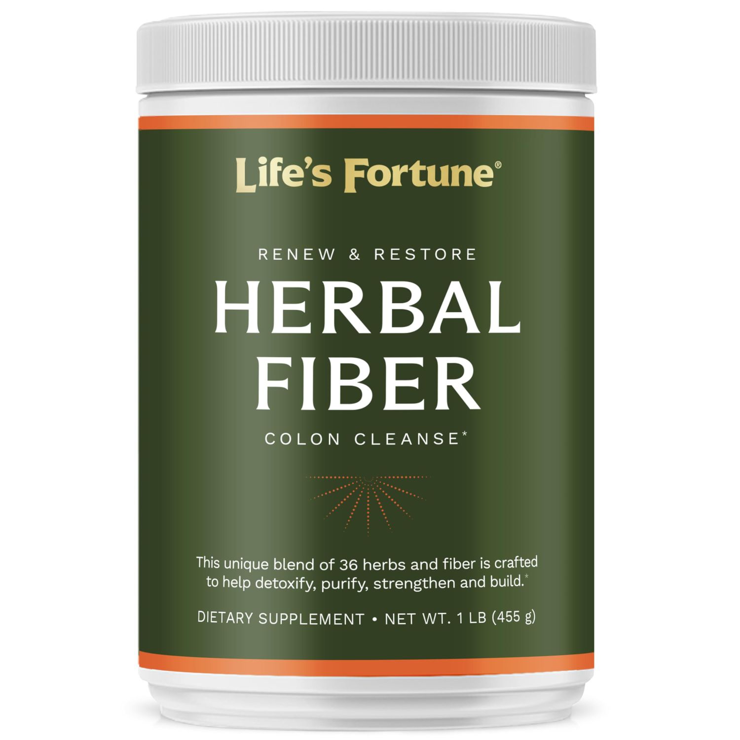 Lifes Fortune Organic 100 Natural Herbal Fiber Unflavored Powder Gut Health Drink Supplement with Apple Fiber, Non-GMO, Soy Gluten-Free, 455g 50 Servings
