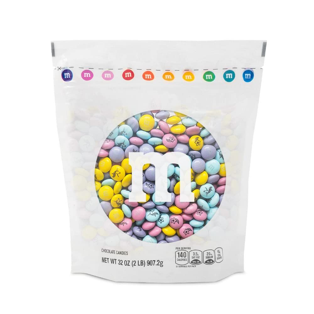 MM S Unicorn Printed Milk Chocolate Candy - 2lbs of Bulk MMS in a Resealable Pack, For Birthday Decorations for Girls, Boys, and Adults, Unicorn Party Supplies, Rainbow Party Favors, and More